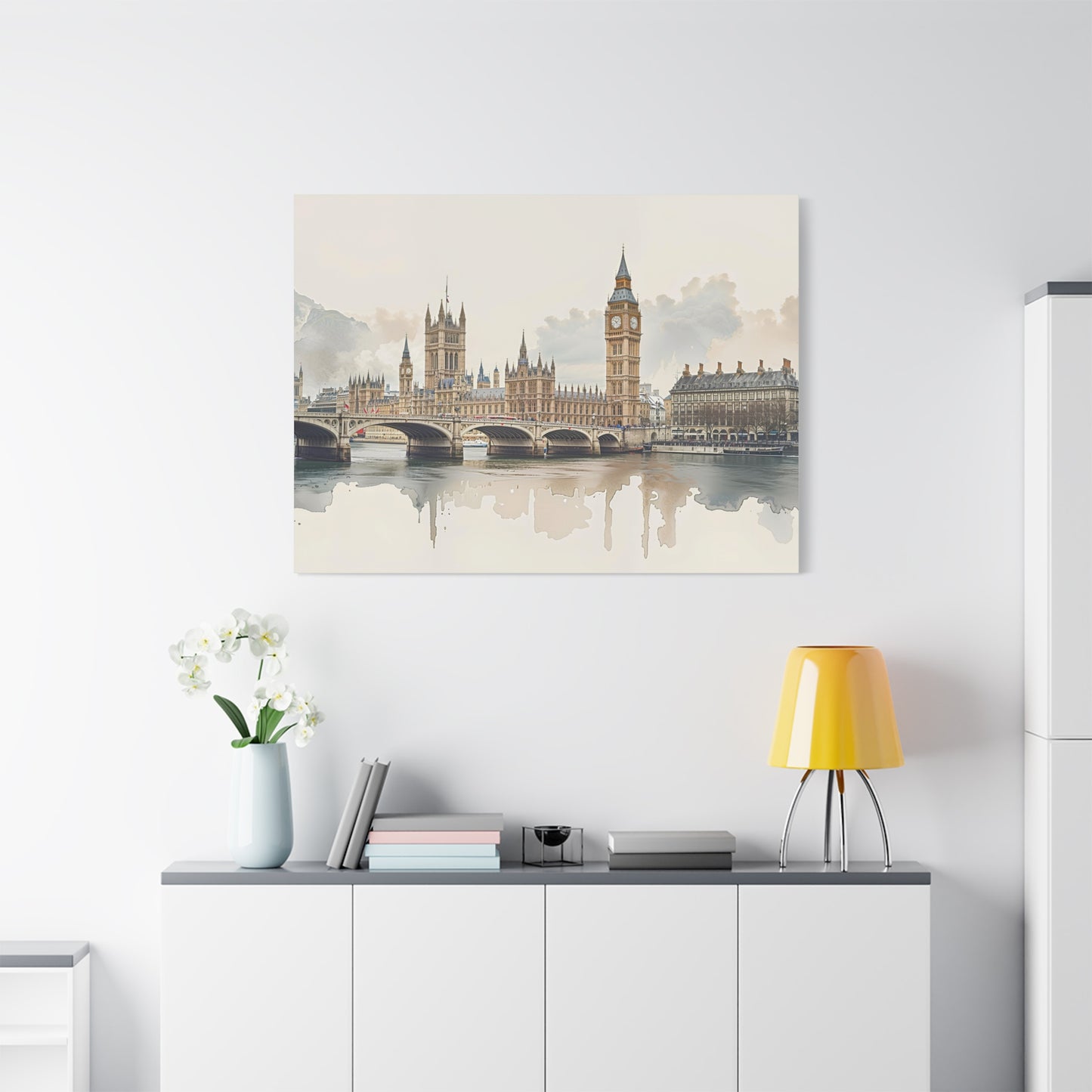 Big Ben Watercolor Canvas Print — London Skyline Matte Stretched Canvas