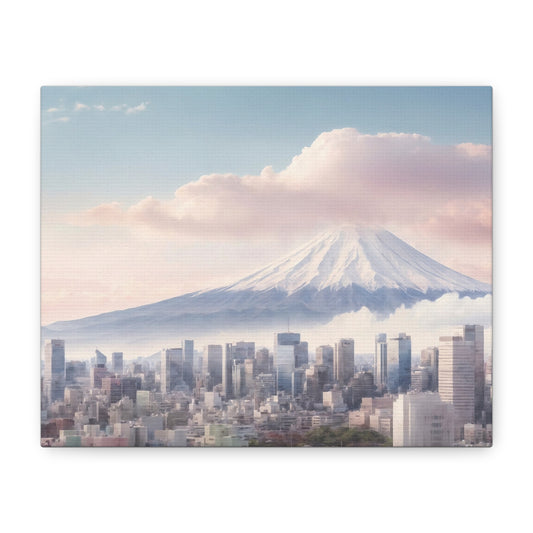Mount Fuji Cityscape Matte Canvas Print — Japanese Landscape Wall Art