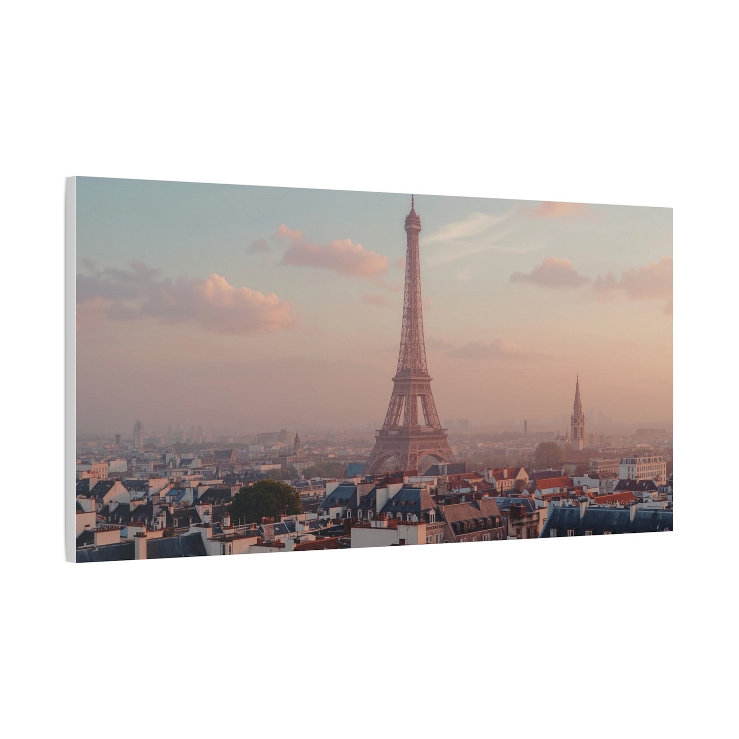 Eiffel Tower Panorama Matte Stretched Canvas – Paris Sunrise Wall Art