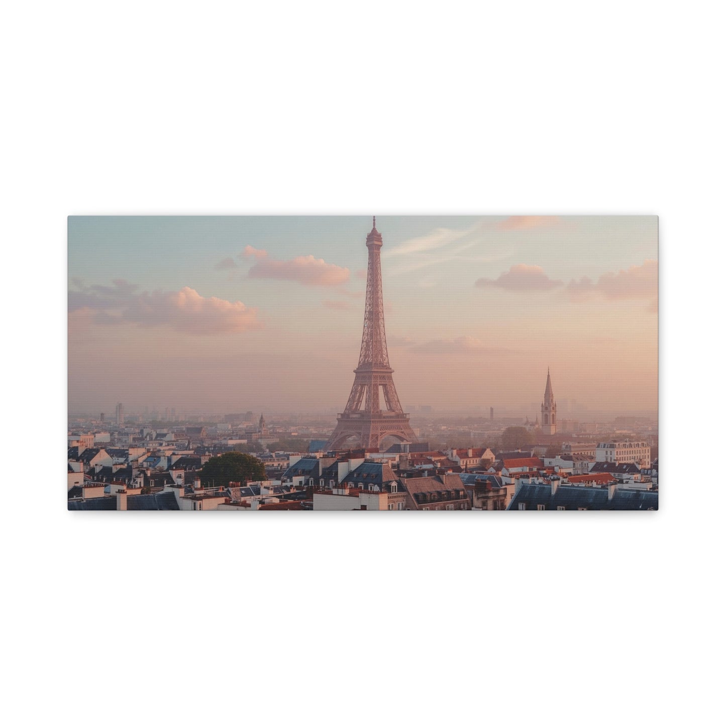 Eiffel Tower Panorama Matte Stretched Canvas – Paris Sunrise Wall Art