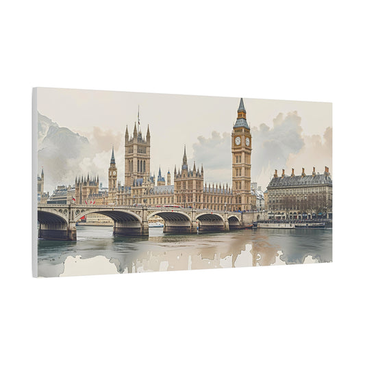 Big Ben Watercolor Canvas Print — London Skyline Matte Stretched Canvas