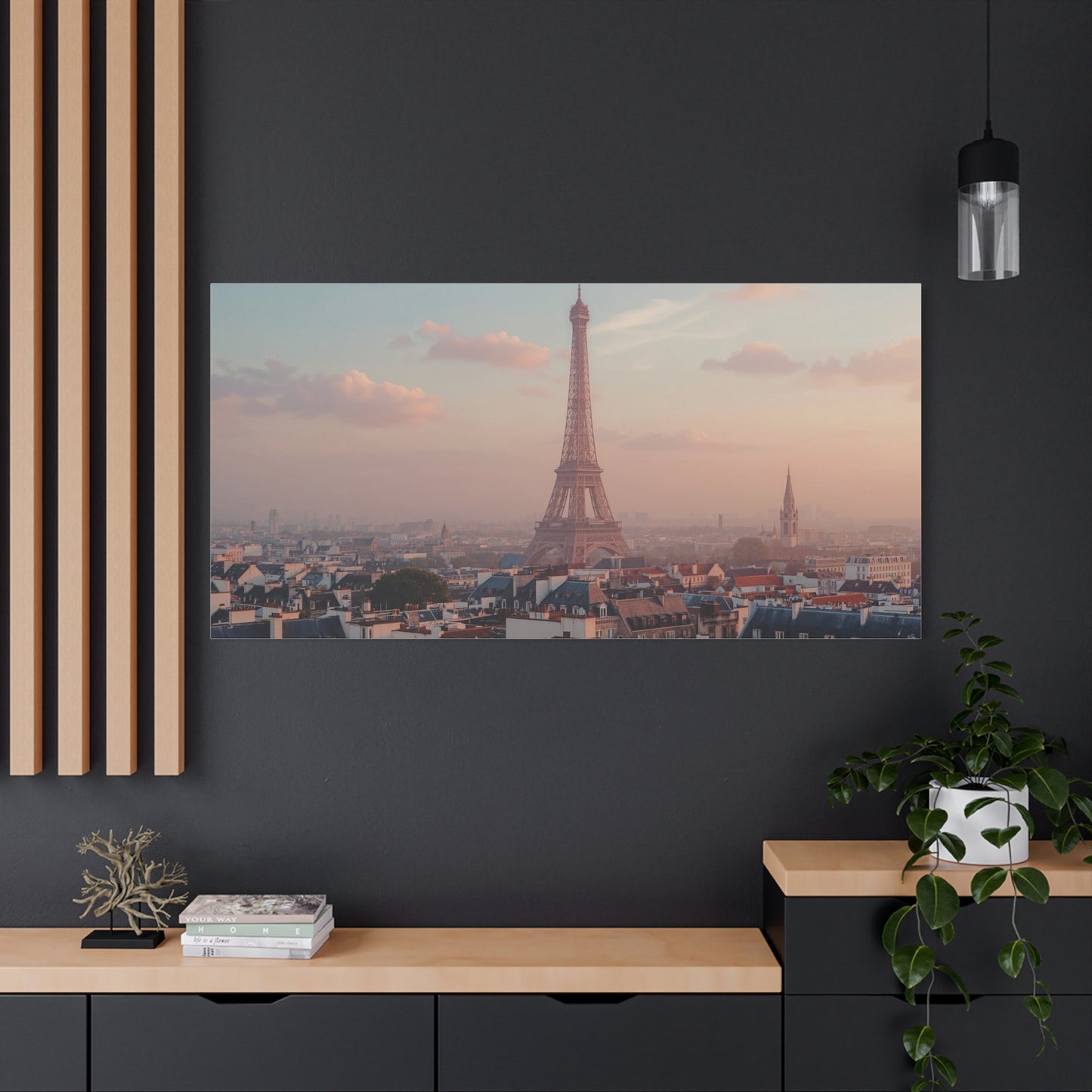 Eiffel Tower Panorama Matte Stretched Canvas – Paris Sunrise Wall Art